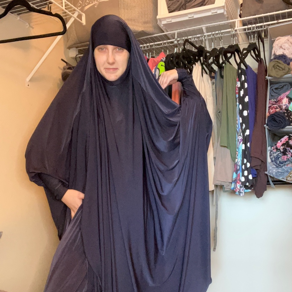 2 piece navy blue khimar convertible